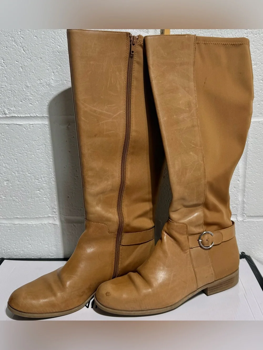 Nine West Tan Knee-High Riding Boots with Buckle